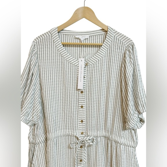 Jane + Delancey Boho Olive Green Stripe Tiered Gauzy Maxi Dress Size 3X NWT - Picture 5 of 7